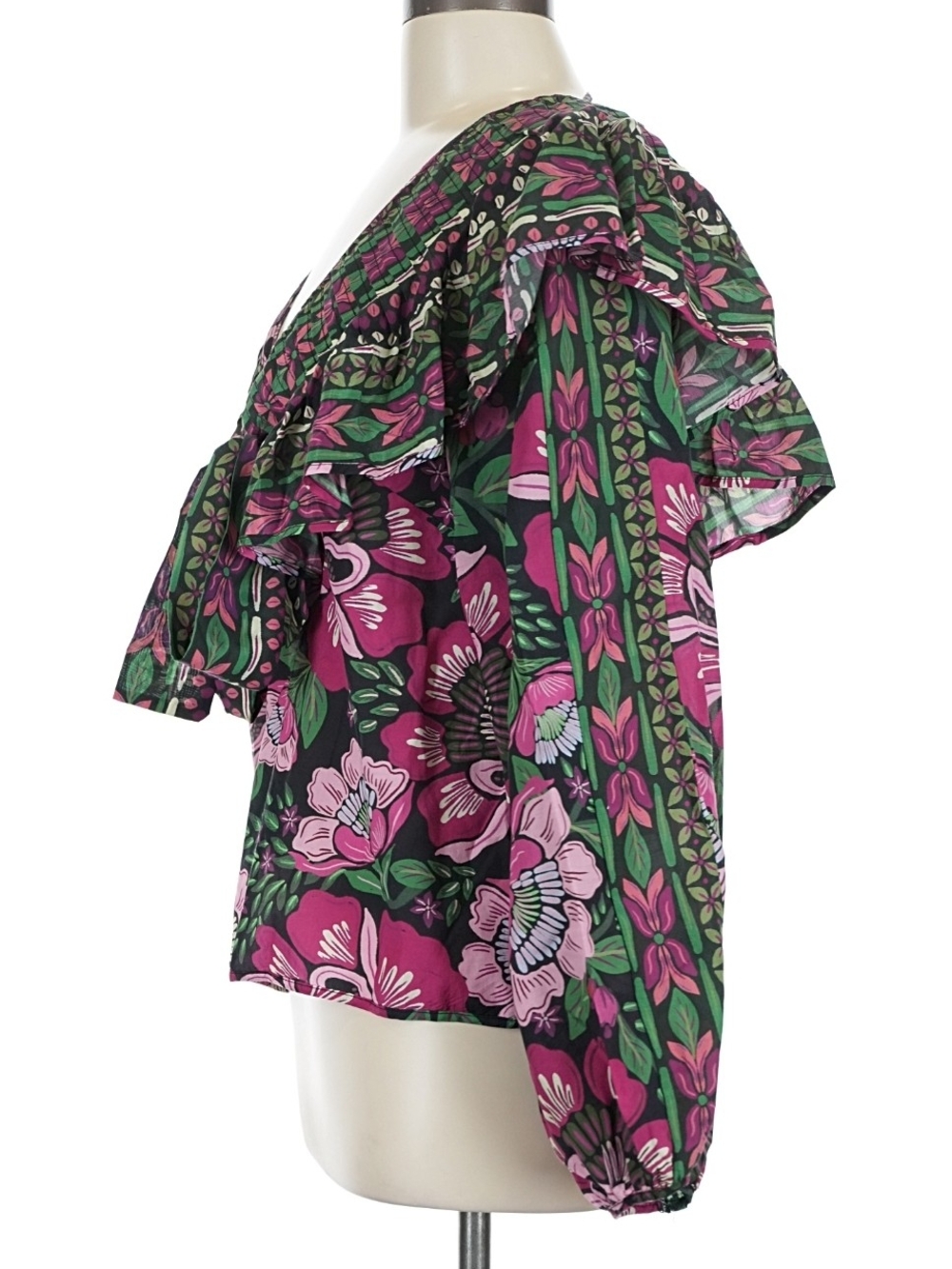 FARM Rio "Black Gardens Whimsical Floral" Long Sleeve Blouse - Picture 5 of 8